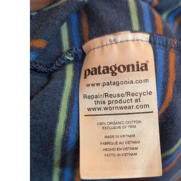 Patagonia Men's XL‎ Organic Cotton Striped Pocket Polo Shirt  Blue - Picture 5 of 12